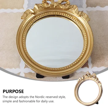 Огледало за грим в спалнята, Златен кръг лък от смола, декоративно Кръгло десктоп огледало