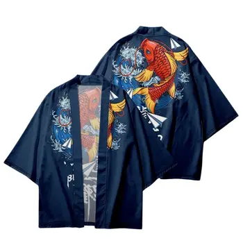 Синя жилетка с принтом Червения Шаран от картун За мъже и жени, Cosplay, Градинска дрехи Юката, Свободно Японското кимоно, Плажни шорти, Риза Haori